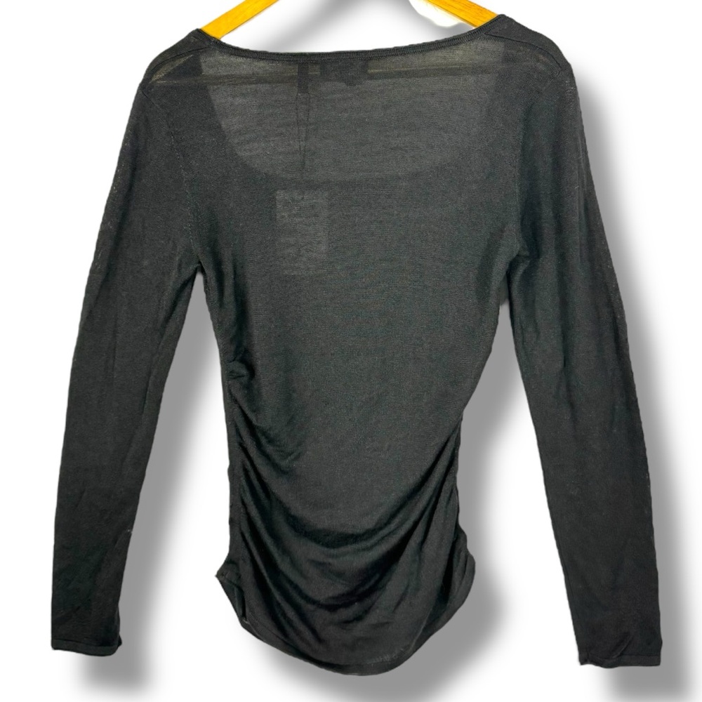 Theory Open Neck Shirred Wool Blend Sweater, Black, Size Medium - Picture 13 of 13